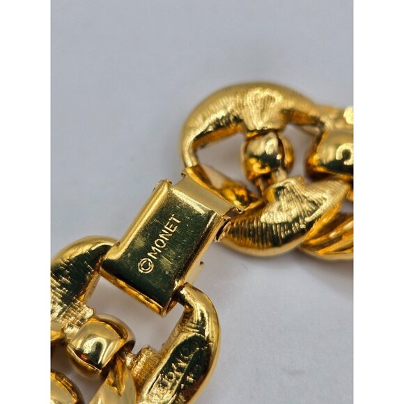 Vintage MONET signed Chunky Chain Link Fabulous Gold Tone Bracelet 1 inch wide - Picture 3 of 5